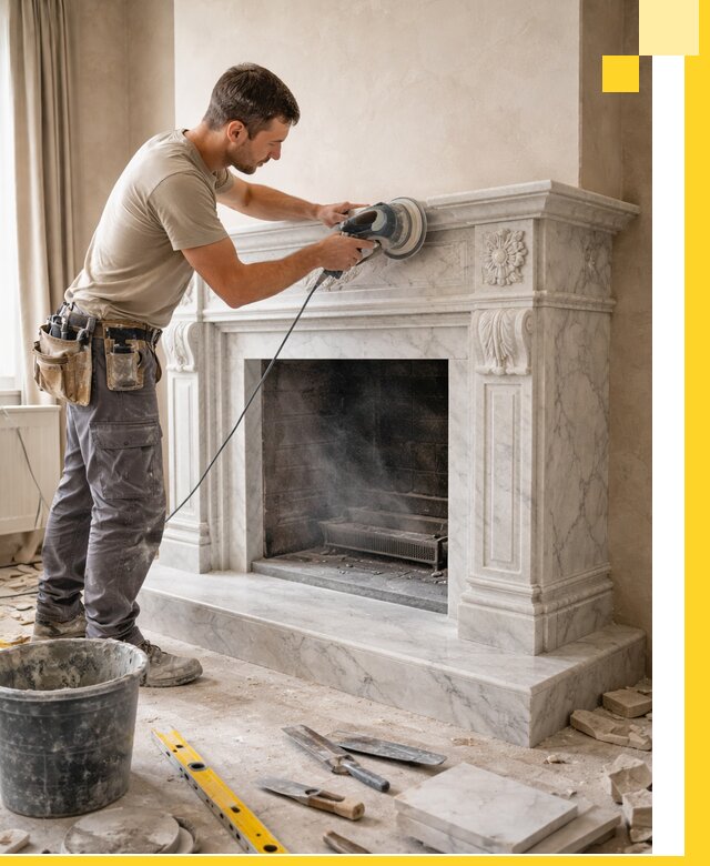 Изготовление и установка мраморных каминов в Сланцах под ключ