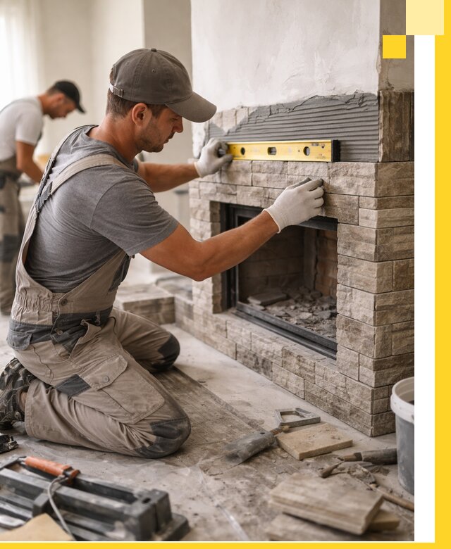 Облицовка каминов в Сланцах, монтаж и отделка натуральным камнем