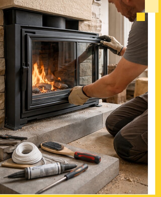 Производство, монтаж и доставка каминов со стеклом в Сланцах