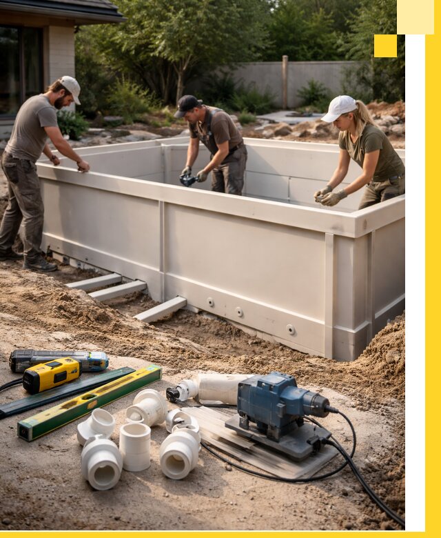 Установка полипропиленовых бассейнов под ключ в Сланцах