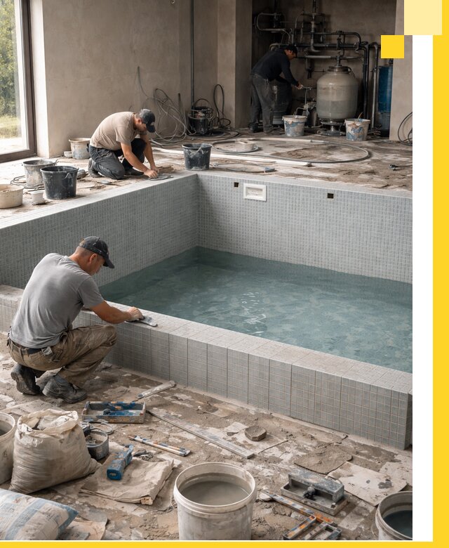 Строительство и монтаж бассейнов в помещении в Сланцах