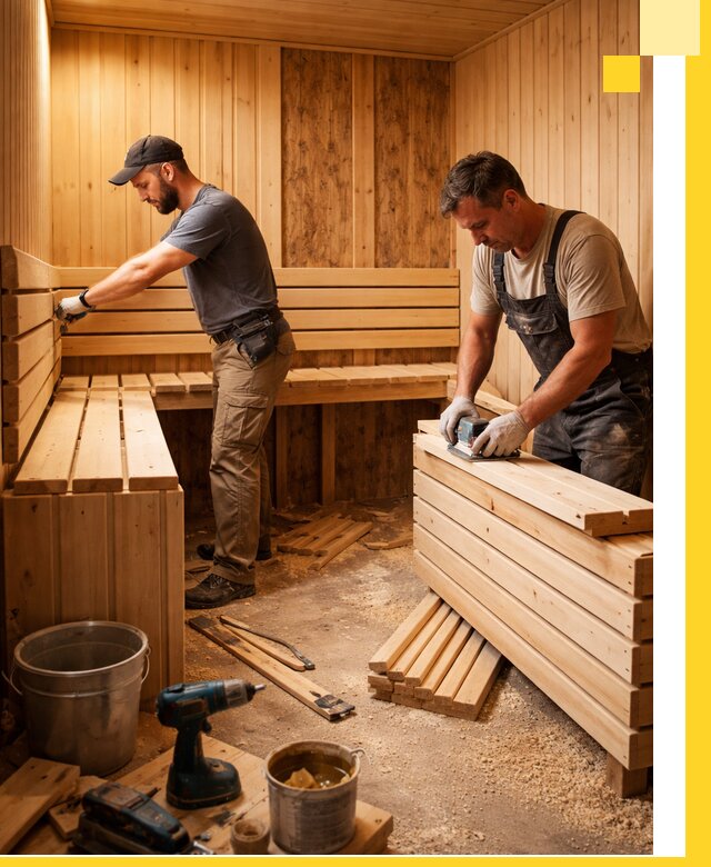 Профессиональный комплексный ремонт саун под ключ в Сланцах