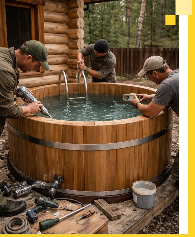 Строительство бань с купелью под ключ и отделкой в Сланцах