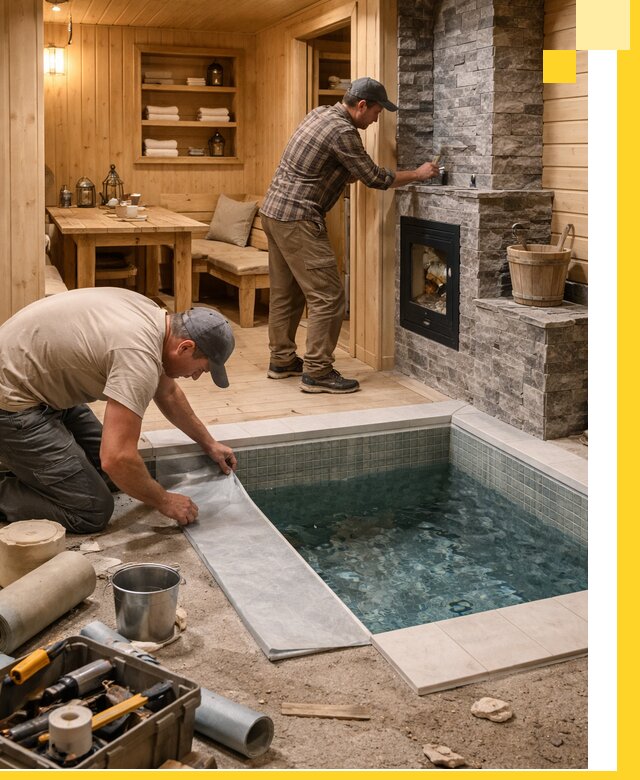 Строительство бань с комнатой отдыха под ключ в Сланцах