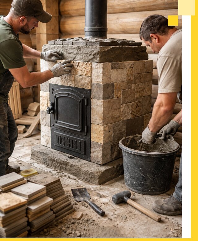 Облицовка банной печи под ключ в Сланцах: камень и плитка