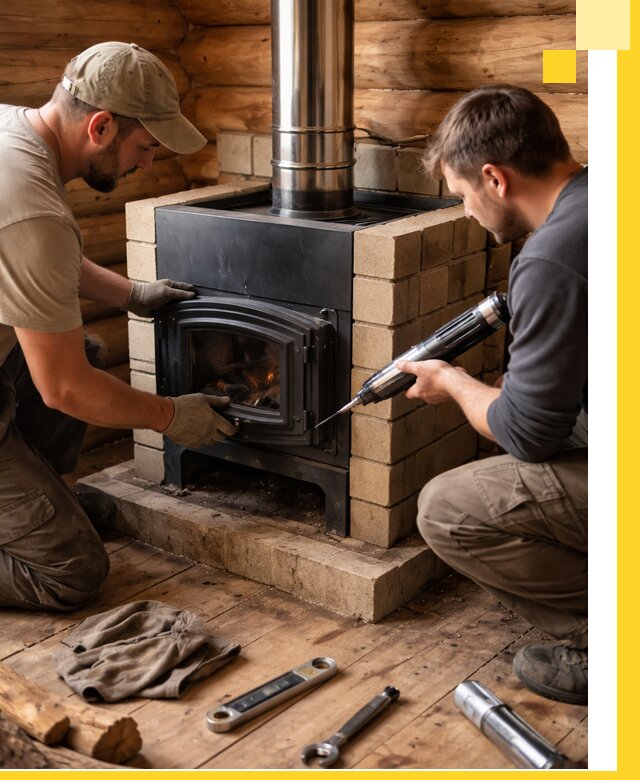 Монтаж и установка печи в бане под ключ с гарантией в Сланцах