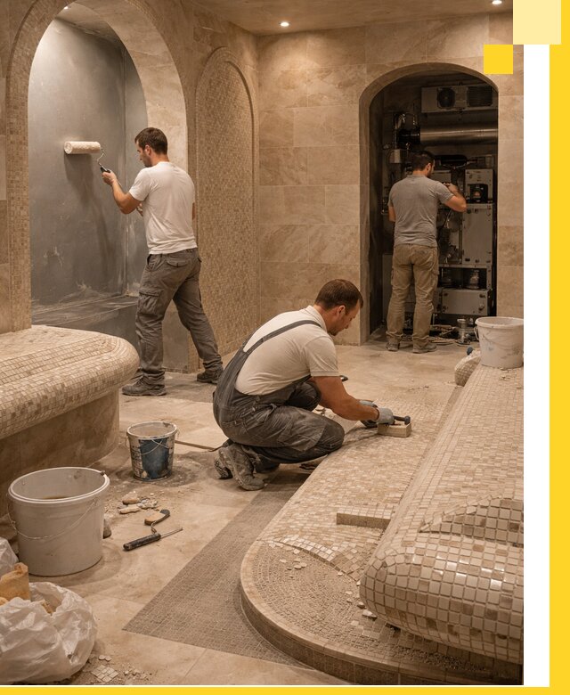 Строительство бани с хамамом и бассейном под ключ в Сланцах