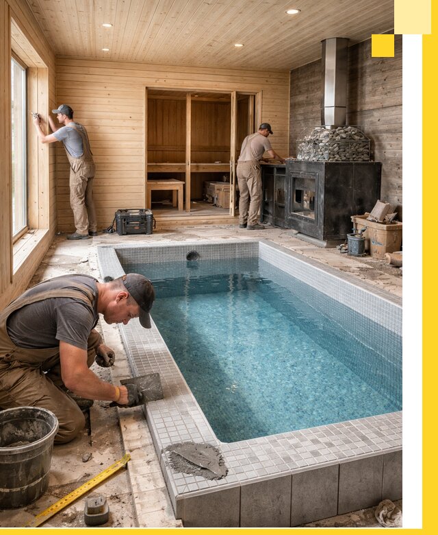 Проект бани с бассейном и сауной в Сланцах под ключ