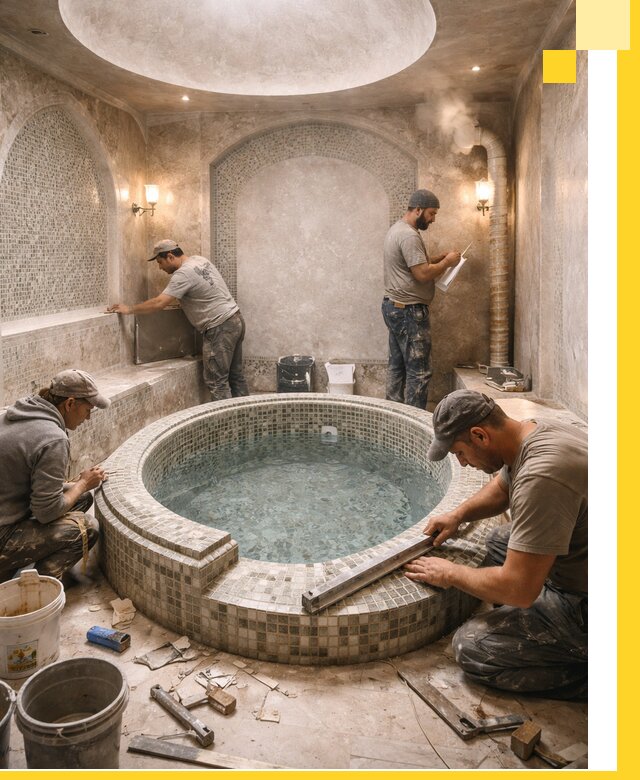 Профессиональное строительство хамама с бассейном в Сланцах под ключ