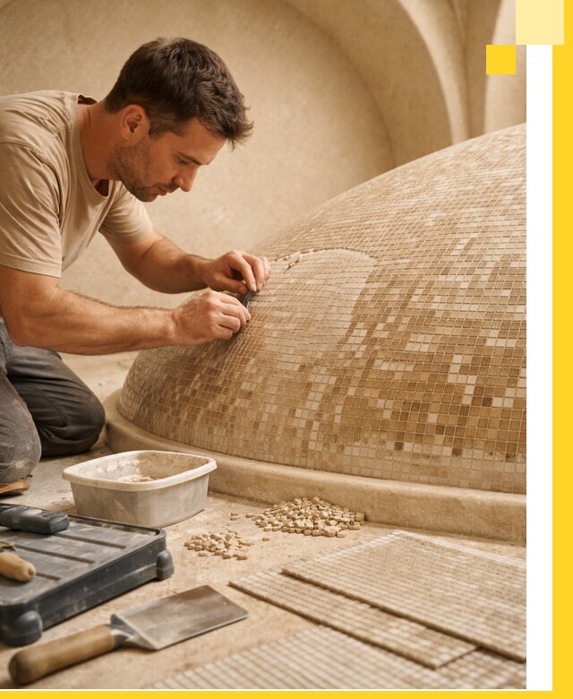 Профессиональная укладка мозаики для хамама под ключ в Сланцах